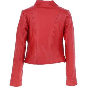 แจ็คเก็ตหนังแท้สไตล์วินเทจสำหรับผู้หญิงสีแดงปักโลโก้แบบกำหนดเองตามเทรนด์ใหม่ แจ็คเก็ตบอมเบอร์คลาสสิกสำหรับฤดูหนาว เสื้อผ้าสตรีทแวร์ - Product Image 4