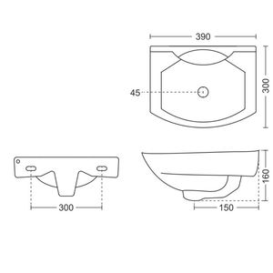 Premium rectangular wall hung ceramic wash basin 390x300x160mm glossy white floating bathroom sink with half pedestal - Product Image 6