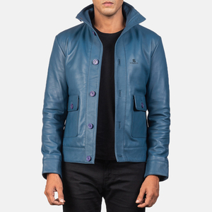 Blouson d'hiver en cuir véritable pour homme, coupe ajustée, style décontracté classique, design en peau de mouton, avec fermeture éclair et poches, idéal pour la moto - Product Image 1