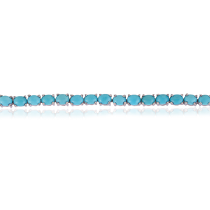 Pulsera de tenis elegante de plata de ley 925 con turquesa natural ovalada de 4x3mm para mujer - Precio al por mayor - Product Image 5