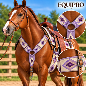 Ensemble de sangle de poitrine et de gilet pour cheval en nylon violet, motif diamant sud-ouest avec boucles en cuir concho - Product Image 3