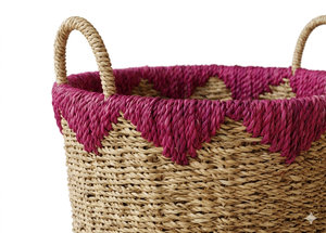 Panier de rangement en jonc de mer naturel et rose, écologique, tressé à la main, style vintage, Kingcraftviet - Product Image 5