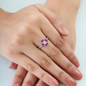Newly Design Trending Genuine Ruby & Diamond Pure 14K White Gold <b>Stacking</b> Engagement <b>Ring</b> High End Custom Made Jewelry - Product Image 2
