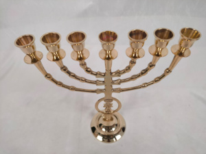 Indian Stylish <b>Gold</b> Finished Eco-Friendly Handmade Brass Metal Religious Gift Menorah Design <b>Candelabra</b> Seven Home Decoration - Product Image 6