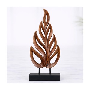Handmade Wooden Foliage Sculpture Carved Leaf Art Decor Tabletop Bohemian Living Room Plant Theme - Product Image 3