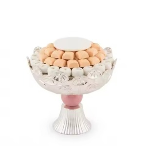 Latest <b>Chocolate</b> Bowl Silver Plated Fluted Cup Pedestal Stand <b>Pink</b> Resin Accent Arabic Sweet Candy Display <b>Chocolate</b> Bowl - Product Image 1
