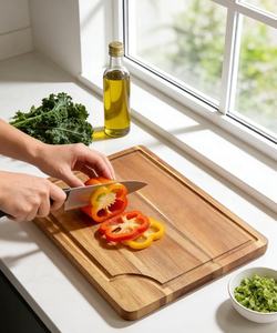 Hand Crafted Cutting Board, <b>Rustic</b> Wooden Chopping Acacia <b>Wood</b> Cutting Boards with Juice Groove, Double-Sided Kitchen Boards - Product Image 5