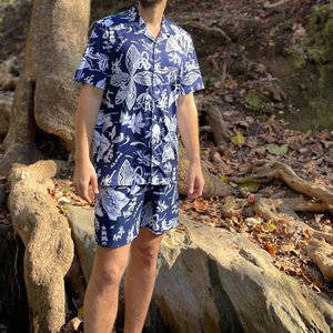 Men's Blue Short Sleeve Hawaiian Print <b>TShirt</b> Regular Fit Casual Wear Breathable <b>Polyester</b> Woven Patterned Design - Product Image 2