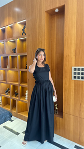 Robe longue noire à volants pour femme, en coton, décontractée, légère et fluide, idéale pour l'été, les soirées et les fêtes - Vente en gros Fabricant - Product Image 6