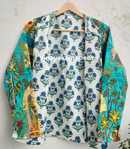 Veste en coton tricoté matelassée Kantha d'art tropical pour femmes, faite à la main, style bohème, écologique, respirante, pour l'hiver - Product Image 4