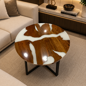 White <b>Epoxy</b> Resin Round Luxury Handmade Eco-Friendly Coffee <b>Table</b> by Agra Heritage Marble Crafts for Modern Home Furniture - Product Image 2