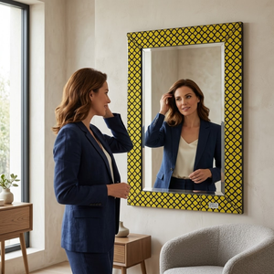 Modern Decorative Rectangle <b>Mirror</b> 24x36 Inch |Unique Yellow Printed Frame Design | Elegant Wall <b>Hanging</b> <b>Mirror</b> for Home, Office - Product Image 3