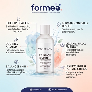 Tonique hydratant à barrière radiante OEM en petite quantité 150 ml, testé dermatologiquement, végétalien, compatible Halal, hydratant pour peaux sensibles - Product Image 1