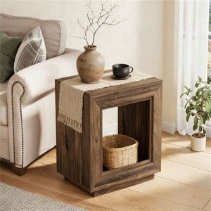 Tavolino Quadrato in Legno con Capacità di Archiviazione, Tavolino da Caffè, Comodino, Categoria Prodotti: Comodini - Product Image 3