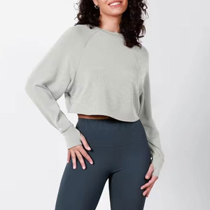 Sudadera Corta Deportiva para Mujer, Nueva Moda, Diseño Básico, Color Sólido, para Deportes de Invierno, 100% Algodón, Felpa, Transpirable, de Secado Rápido - Product Image 6