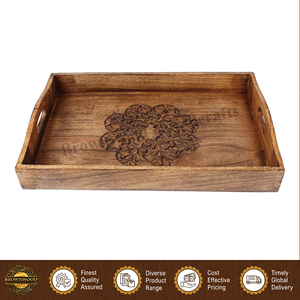 Bandeja de Madera Tallada a Mano de Color Quemado, Diseño Atractivo, Forma Rectangular, de Alta Calidad, para Servir Alimentos, para Compra al por Mayor - Product Image 3