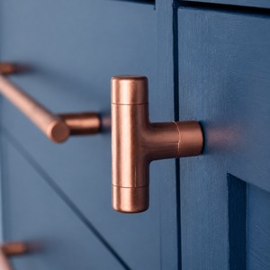 Handcrafted Solid Brass T Bar <b>Cabinet</b> <b>Knob</b> Satin Copper Finish Modern Drawer Pull Furniture Door Wardrobe Handle Hardware - Product Image 1