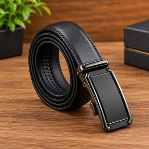 Ceinture automatique en cuir véritable de qualité supérieure pour hommes – Ceinture habillée réglable sans trous à boucle à cliquet - Product Image 2