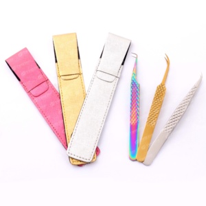 Vente en gros, pince à épiler en acier inoxydable avec pochette en cuir, accessoires avec logo personnalisé, outils, 1 pièce - Product Image 2