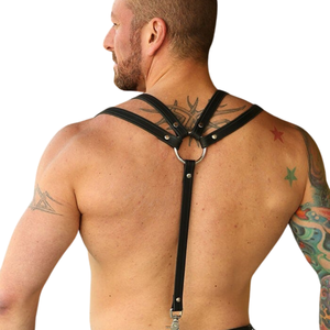 Harnais à double bretelle en cuir pour homme, ajustement réglable, quincaillerie en cuir de qualité supérieure, tenue de club - Product Image 5