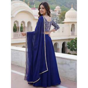 Women's Festive Wear Lehenga Choli in Royal Blue Embroidered Georgette - Product Image 3