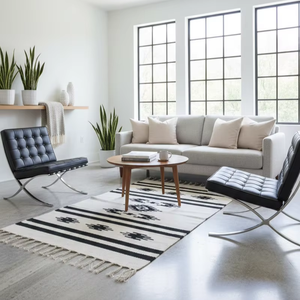 Tapis blanc réversible en coton peluche tissé à la main avec motif floral moderne, lavable en machine, pour la maison, les pique-niques et les voyages - Product Image 1