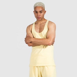 Débardeur Homme Personnalisé Écologique 100% Coton Jaune Uni Tricoté Sans Manches Col Rond Style Décontracté Coupe Musclée - Product Image 1