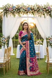 Sari en soie Banarasi douce avec broderie zari, motifs minuscules sur toute la surface du sari. - Product Image 3