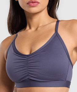 Sujetador deportivo sin costuras de soporte medio para mujer, con tirantes finos, cuello redondo, color liso, para yoga y fitness - Product Image 4