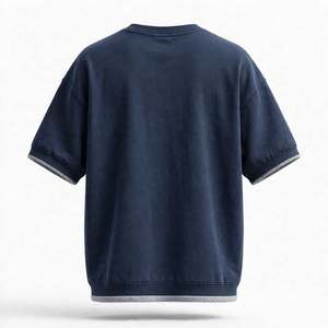 Wholesale Men's Oversized Short Sleeve Washed T-Shirt Fleece Lined Drop Shoulder Tee From BD - Product Image 2