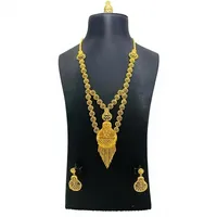 Parure de collier long africain en laiton plaqué or 24 carats de luxe, motif floral islamique, pour mariée nigériane