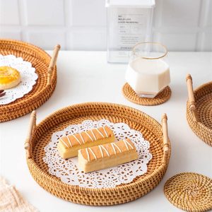 Hand Woven Cheap Price Wicker Natural Rattan Trays <b>with</b> Handles - Product Image 4