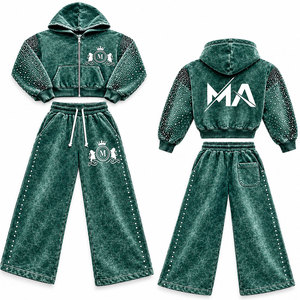 Ensemble de survêtement Mudassar à capuche avec fermeture éclair, longueur intégrale, strass, 450 GSM, 100% coton, vêtements décontractés pour adultes, style hiver - Product Image 5