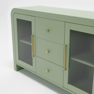 PKP FURNITURE Modern Living Room Cabinet with 3 Drawers and 2 Glass Doors Solid Wood <b>Storage</b> <b>Sideboard</b> Furniture - Product Image 6
