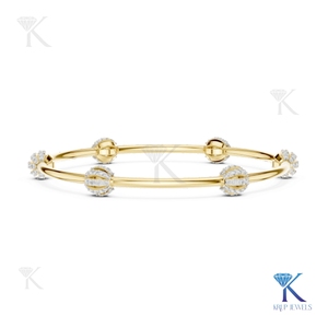 Minimalist Lab Grown Diamond Station <b>Bangle</b> 14K 18K <b>Solid</b> <b>Gold</b> Fine Unisex Luxury Jewelry Gift - Product Image 1