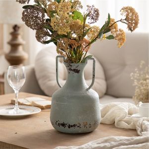 Jarrón de Hierro con Acabado Antiguo Estilo Moderno, con Asas, Resistente, Decorativo, para Flores y Centro de Mesa - Product Image 1