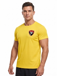 <b>Yellow</b> <b>Men's</b> Short Sleeve O-Neck Casual <b>T</b>-<b>Shirt</b> With Logo Quick Dry 100% Polyester Knitted Regular Fit - Product Image 2