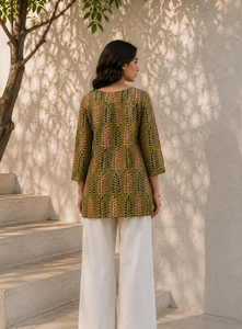 <b>Women</b> Cotton <b>Kurta</b> With Leaf Print Loose Fit Short Kurti Length Casual Ethnic Outfit All Seasons - Product Image 2