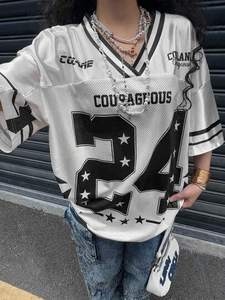 Camiseta Deportiva Blanca Extra Grande de Fútbol Americano para Mujer, Cuello en V, Malla, Diseño Retro Sublimado con Número, OEM - Product Image 2