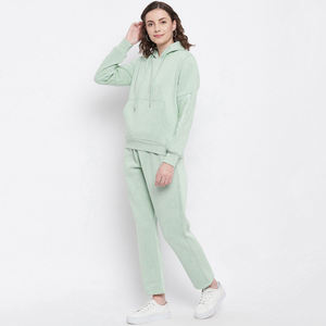 Women Mint Green Hooded Streetwear <b>Tracksuit</b> Set Short Sleeve Solid Color Casual Pants Elastic Waist Autumn Lightweight High - Product Image 2