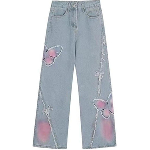Jean en denim large pour femme, style Y2K, brodé, grunge, coupe droite, longueur complète, éco-responsable, vintage, streetwear pour adolescentes - Product Image 6