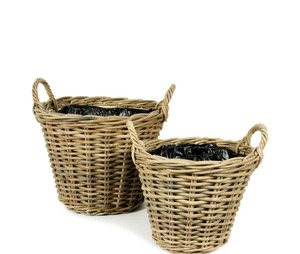 Juego de 2 cestas de ratán con asas para plantas de interior, decoración del hogar y jardín, almacenamiento y cubierta para macetas, de la India. - Product Image 2