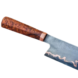 Couteau de chef en acier Damas cuivré avec manche en bois, couteau à découper à lame droite pour la cuisine - Product Image 4