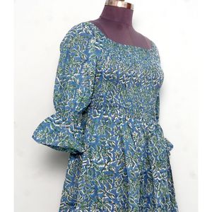 Vestido midi de algodón con cuello cuadrado y estampado floral hecho a mano, vestido largo maxi con cuello cuadrado para mujer - Product Image 5