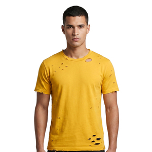 T-shirts déchirés pour hommes, mode streetwear, manches courtes, col rond, t-shirt déchiré pour hommes, 100% coton, vêtements décontractés, t-shirt déchiré pour hommes - Product Image 1