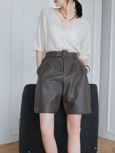 Shorts décontractés pour femme PIHA SPORTS en cuir véritable, taille mi-haute, jambe large, imperméables, séchage rapide, écologiques, avec fermeture boutonnée, pour adolescentes - Product Image 4