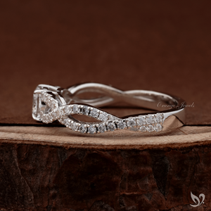 แหวนเพชรทรงคุชชั่นรูปไข่ 0.5 กะรัต ฝังเพชรแบบพาเว่ วงแหวนทองคำขาว 10K รับรองโดย IGI สำหรับเจ้าสาว - Product Image 4