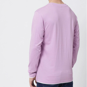 เสื้อยืดคอกลมแขนยาวสำหรับผู้ชายสีชมพูล้วนใส่สบายทรงพอดีตัวสำหรับ100% ผ้าฝ้ายถักดีไซน์ว่างเปล่าระบายอากาศได้ดี - Product Image 2