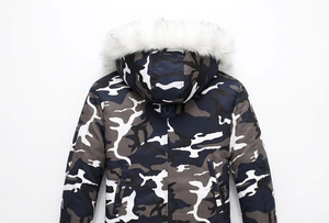 Men's Camouflage Hooded Parka Long Overcoat With Fur Lining <b>Waterproof</b> Thick Winter <b>Coat</b> <b>Knee</b> <b>Length</b> Notched Lapel Single - Product Image 4