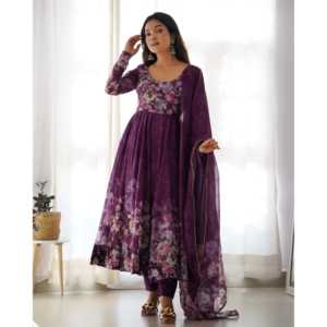 PURE DOUX ENSEMBLE COSTUME ORGANZA ANARKALI ENTIÈREMENT COUDU DKB -261 VIN - Product Image 5